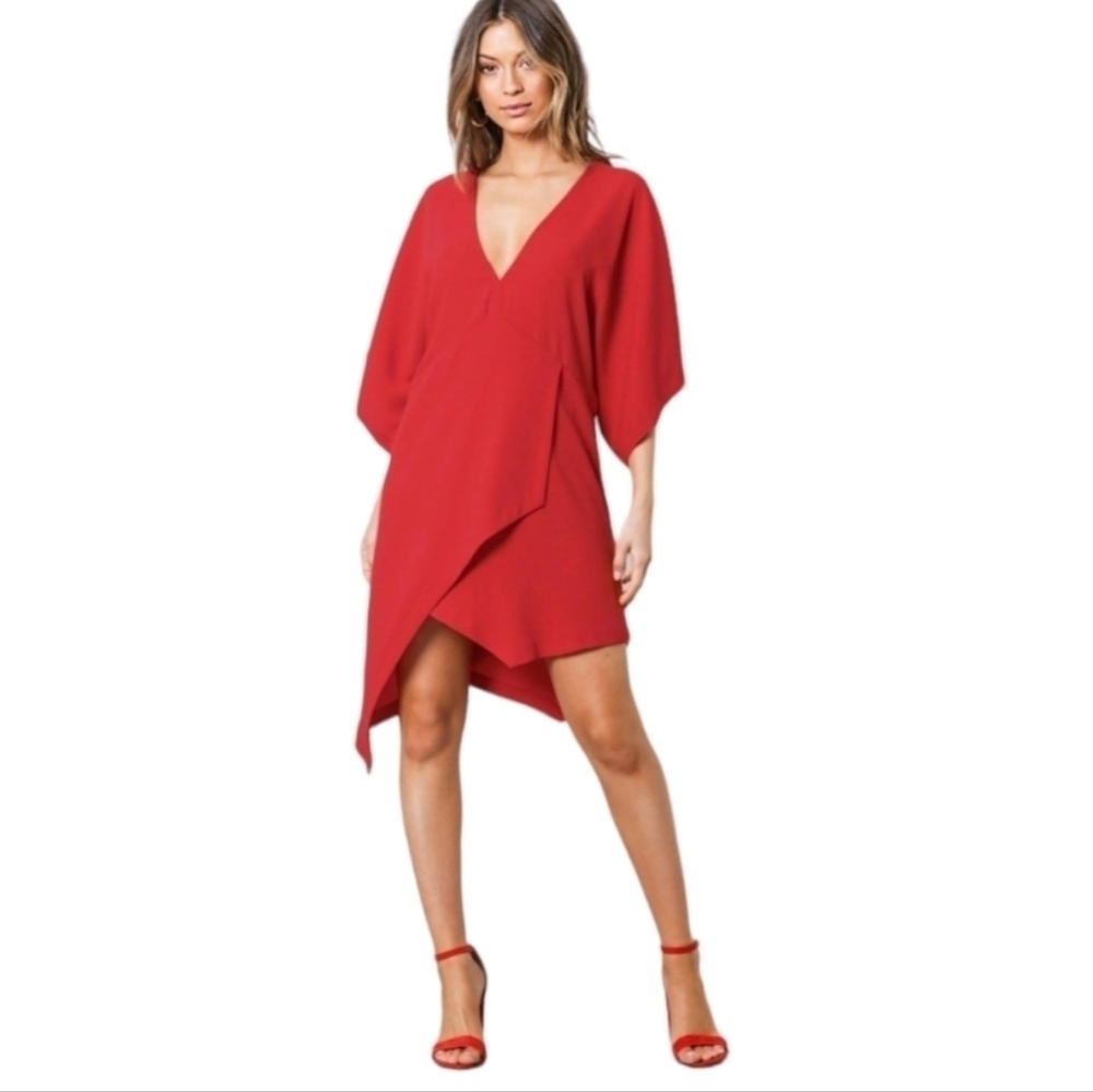 IRO Red Asymmetrical V-Neck Dress
